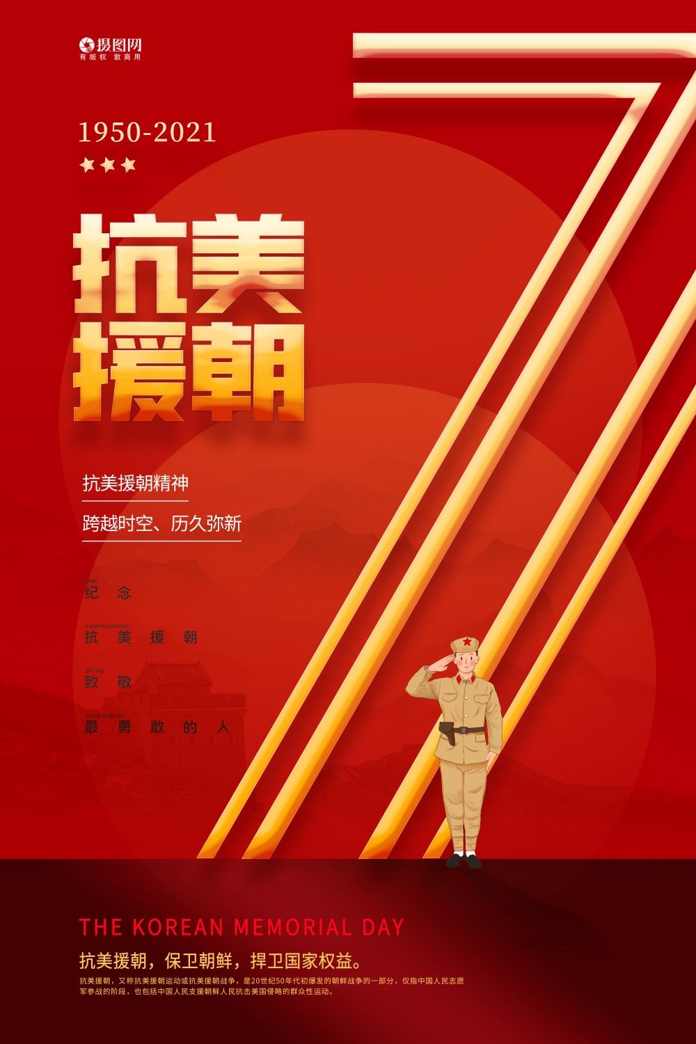 简约红色大气抗美援朝71周年纪念日宣传海报 (10)