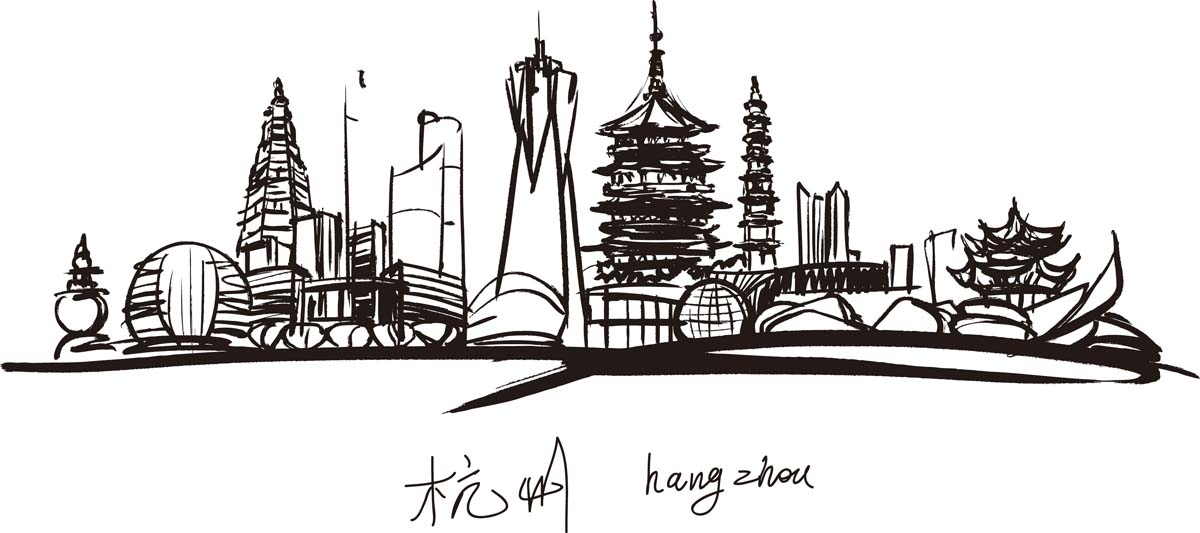 杭州城市建筑剪影插画海报素材 (22)