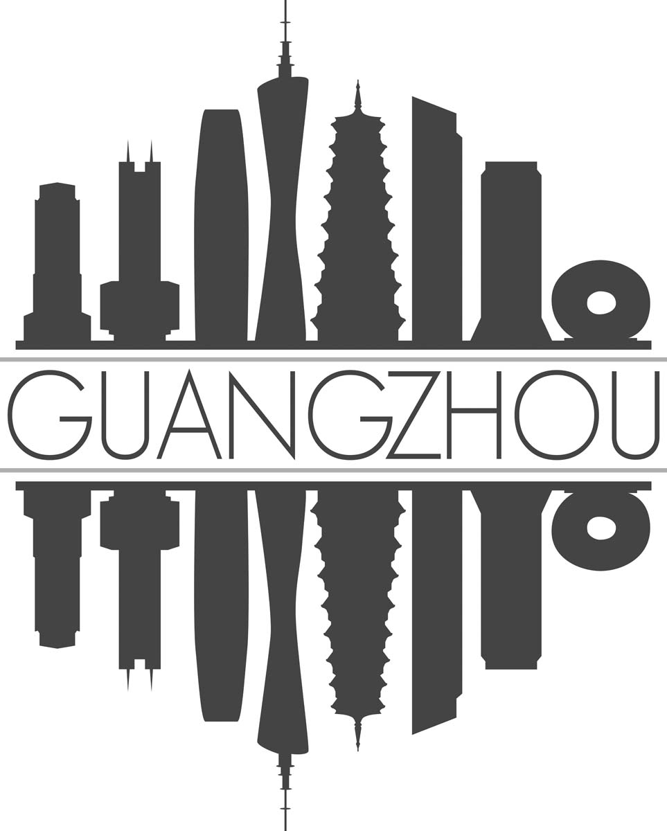 广州城市建筑剪影插画线稿平面海报素材