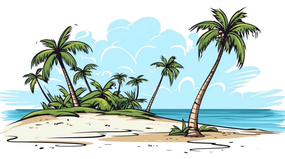 手绘卡通夏天夏日大海边沙滩天空自然风景插画背景展板海报矢量素材图 (18)