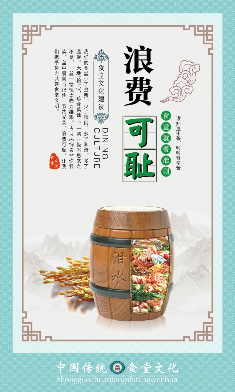 食堂餐馆饭店节约粮食光盘行动文化标语宣传海报展板模板 (86)