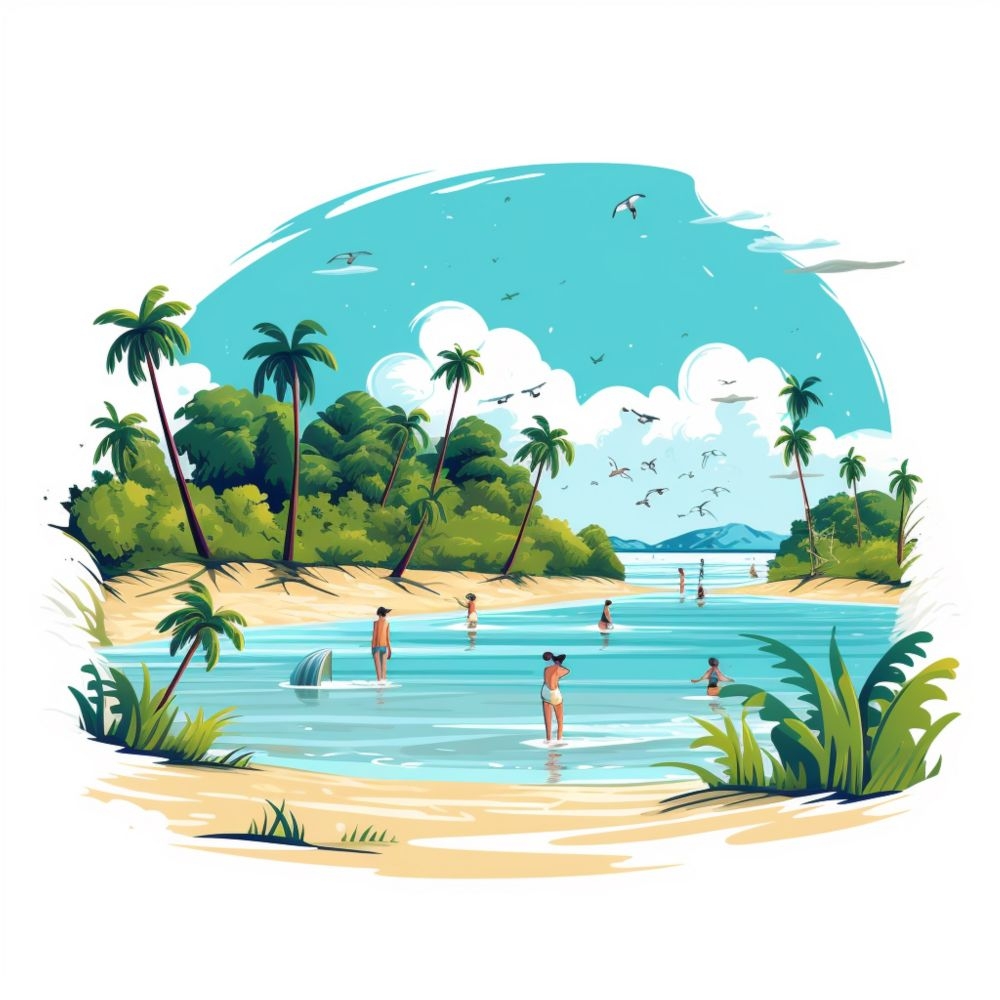 手绘卡通夏天夏日大海边沙滩天空自然风景插画背景展板海报矢量素材图 (8)