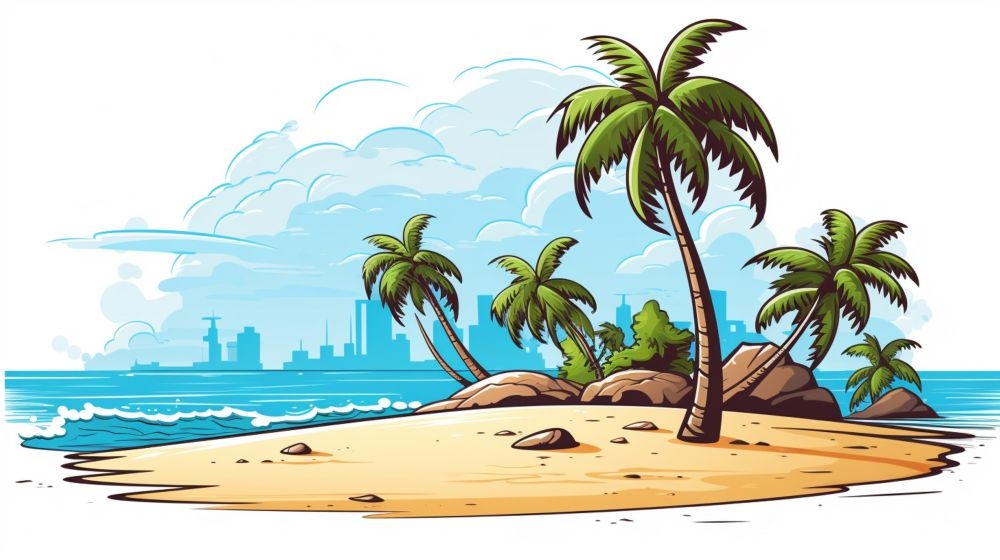 手绘卡通夏天夏日大海边沙滩天空自然风景插画背景展板海报矢量素材图 (6)