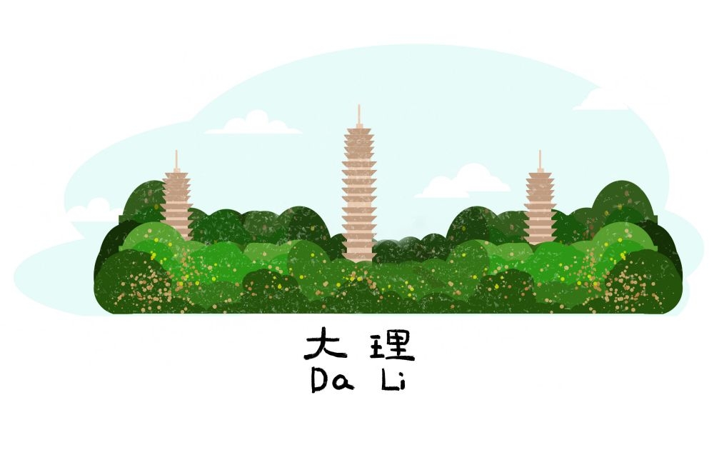 国潮云南昆明各城市插画平面海报素材