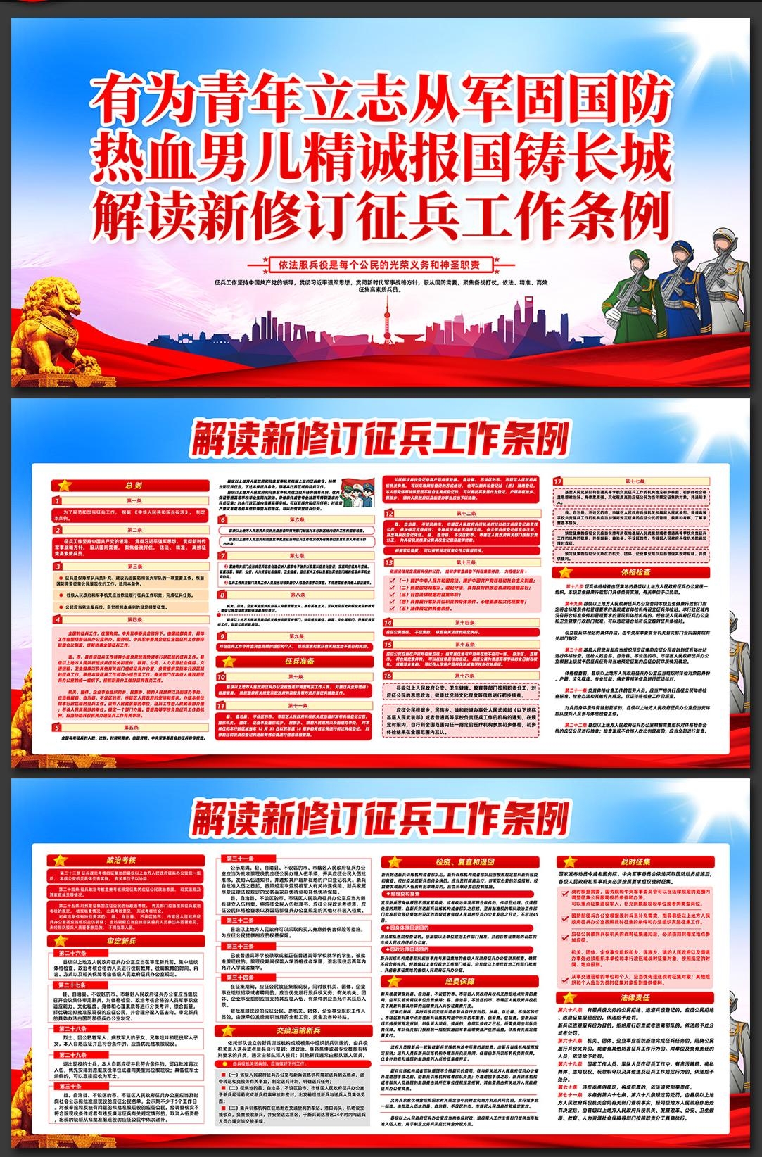 一图读懂新修订征兵工作条例展板宣传栏展板PSD素材7