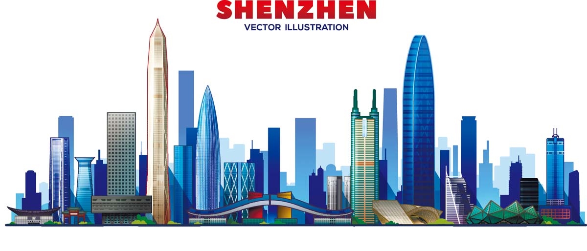 深圳城市建筑剪影插画线稿平面海报素材
