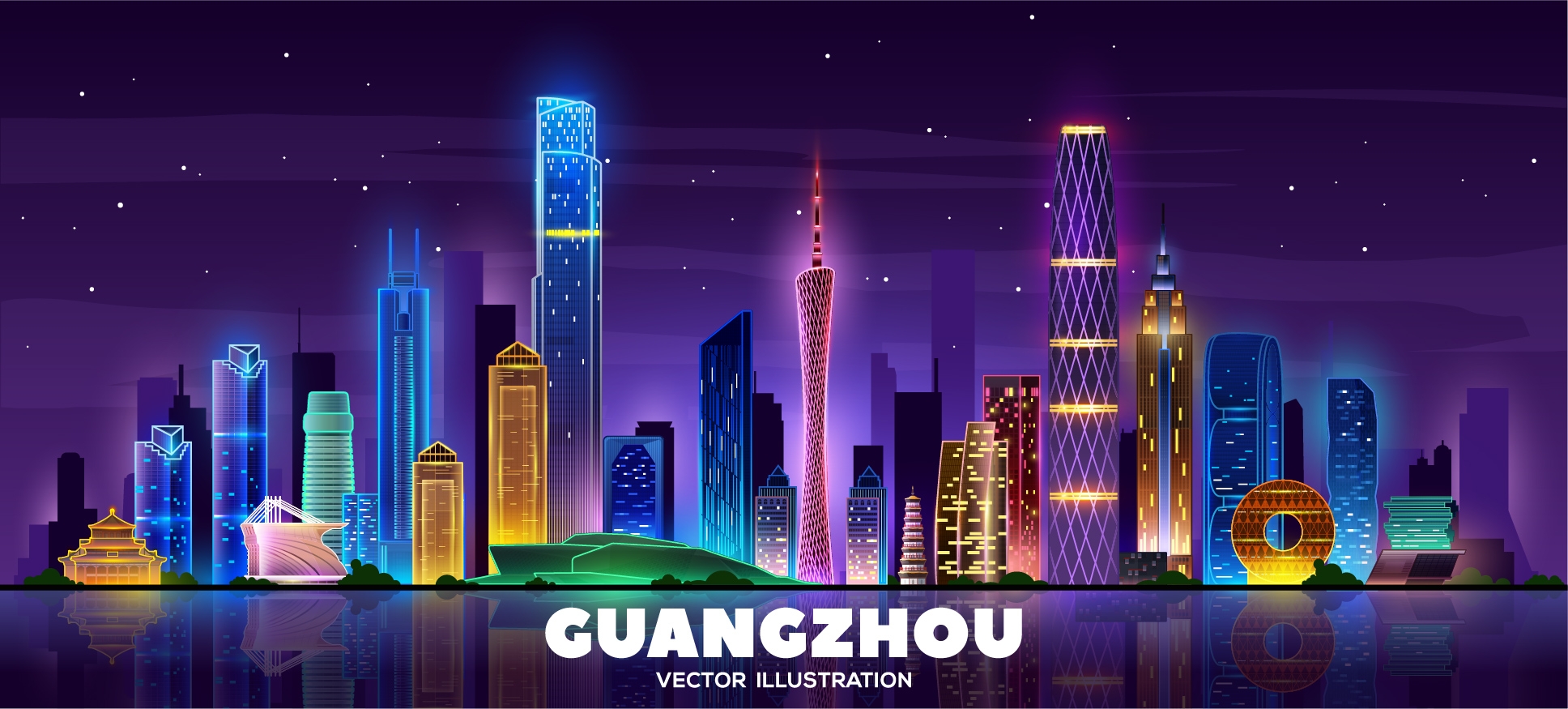 广州城市建筑剪影插画线稿平面海报素材 (30)
