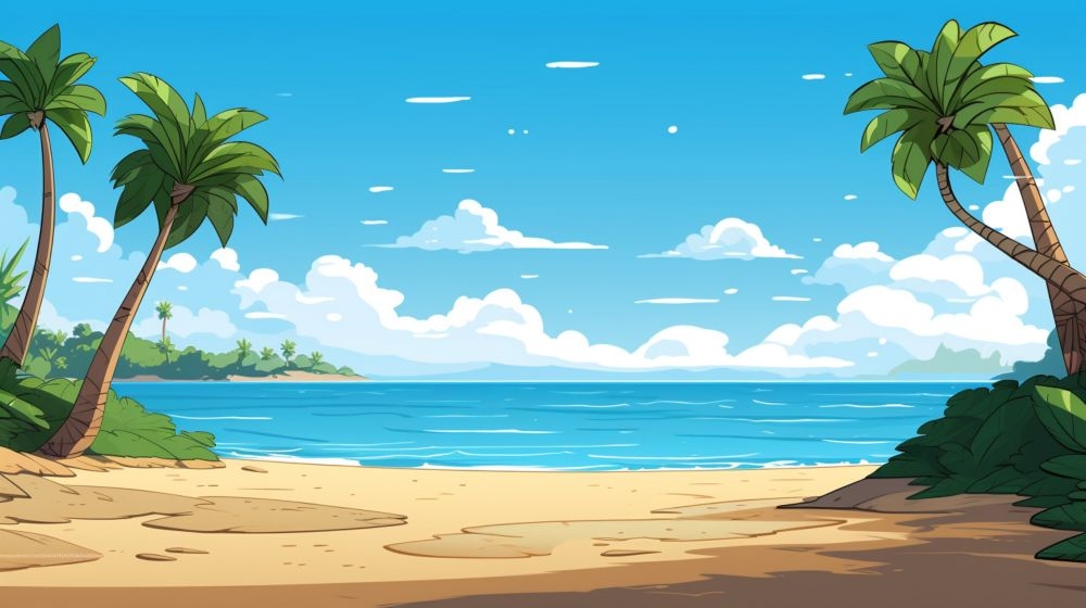 手绘卡通夏天夏日大海边沙滩天空自然风景插画背景展板海报矢量素材图 (14)