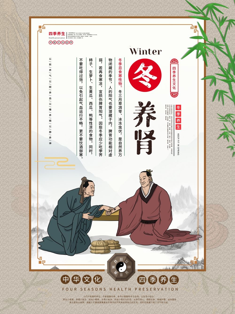 中国风中医四季春夏秋冬养生文化宣传海报PSD挂画