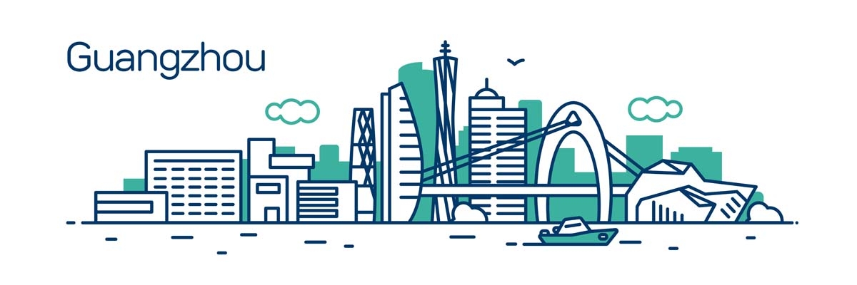 广州城市建筑剪影插画线稿平面海报素材