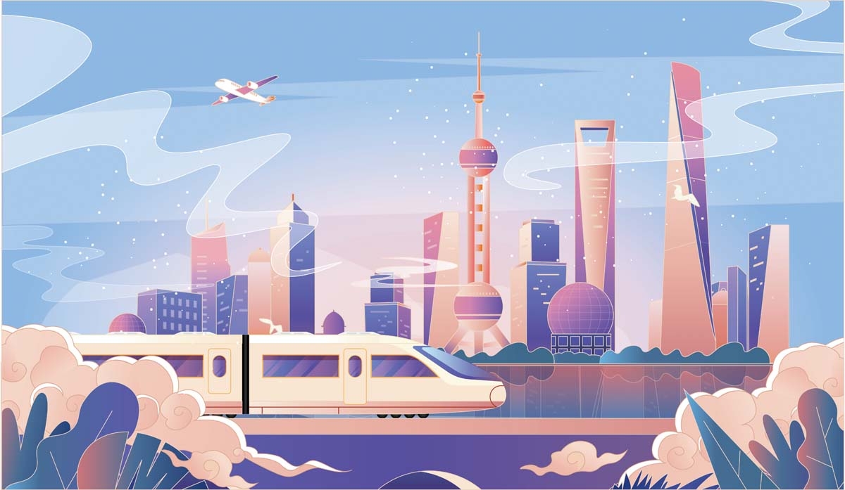 上海城市建筑剪影插画线稿平面海报素材