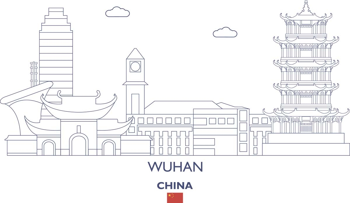 国潮武汉城市建筑线稿插画平面海报素材