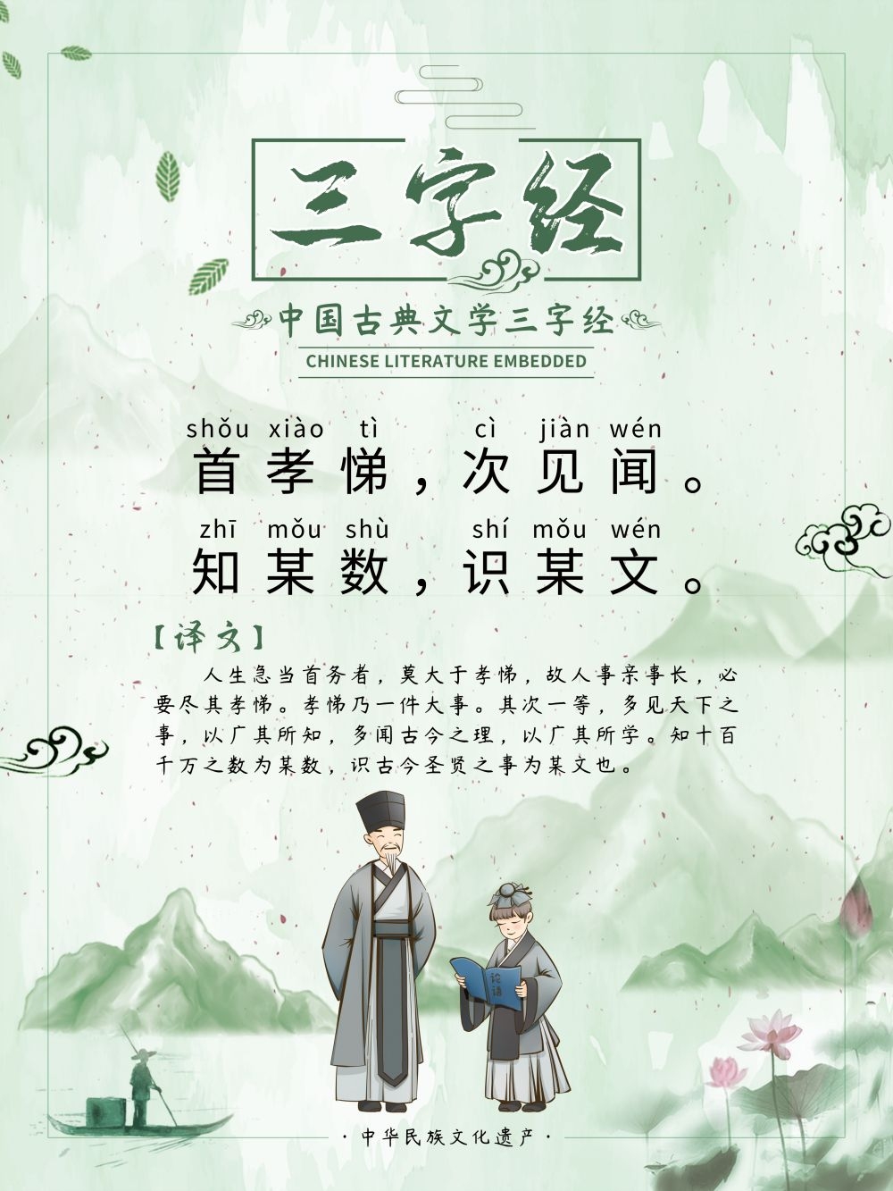中国风古典传统美德中华文化三字经海报学校宣传展板素材