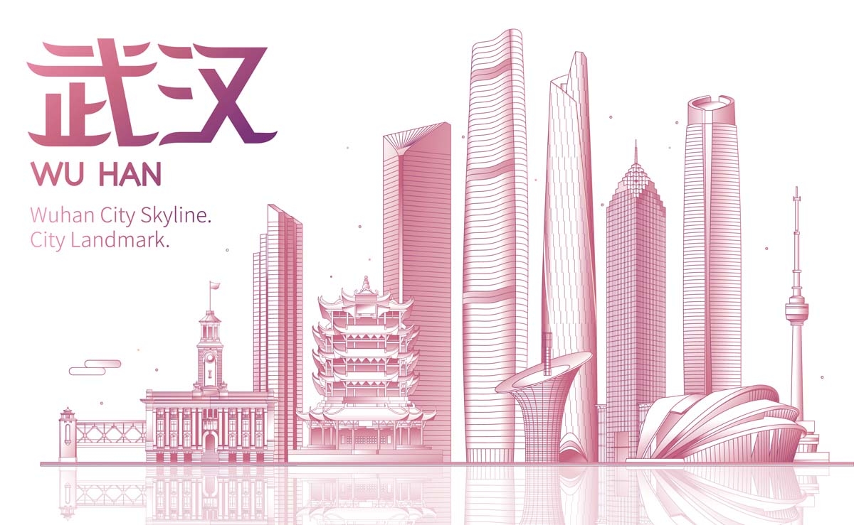 国潮武汉城市建筑线稿插画平面海报素材 (29)