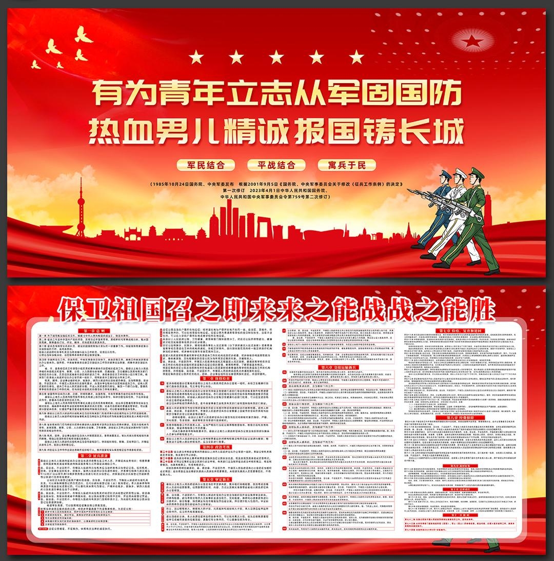 一图读懂新修订征兵工作条例展板宣传栏展板PSD素材2