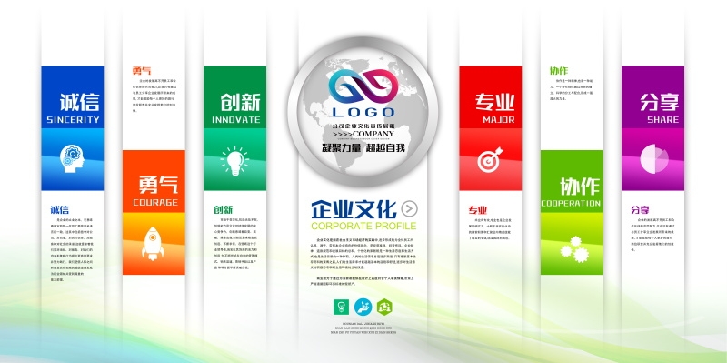 企业文化形象墙模板公司历程创意宣传栏喷绘设计PSD展板素材115