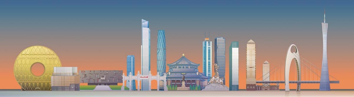 广州城市建筑剪影插画线稿平面海报素材