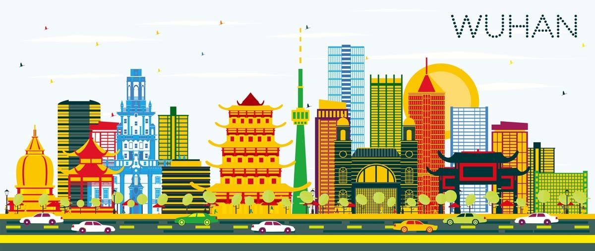 国潮武汉城市建筑线稿插画平面海报素材