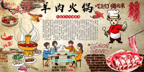 老北京涮羊肉火锅壁画壁纸墙纸背景墙5