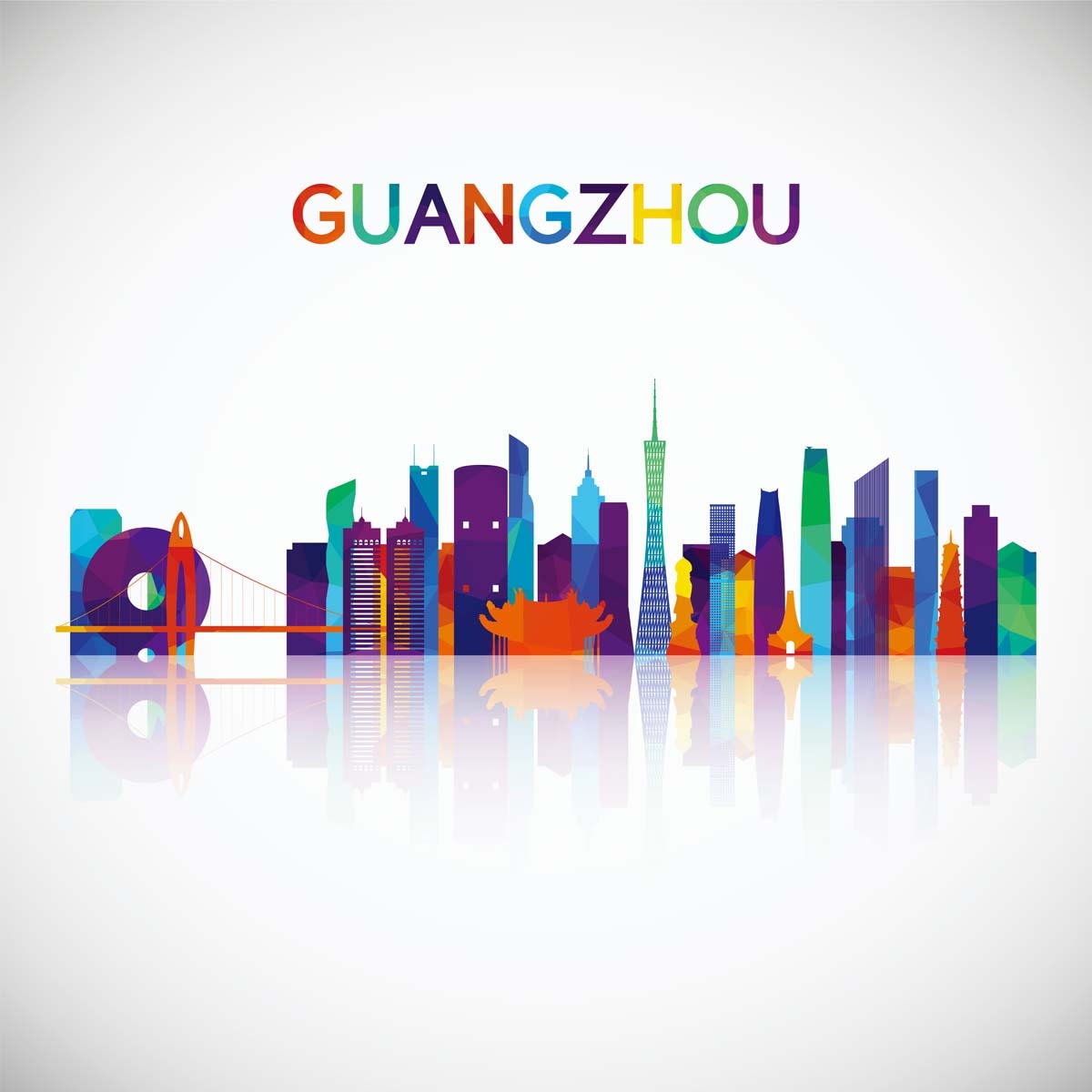 广州城市建筑剪影插画线稿平面海报素材