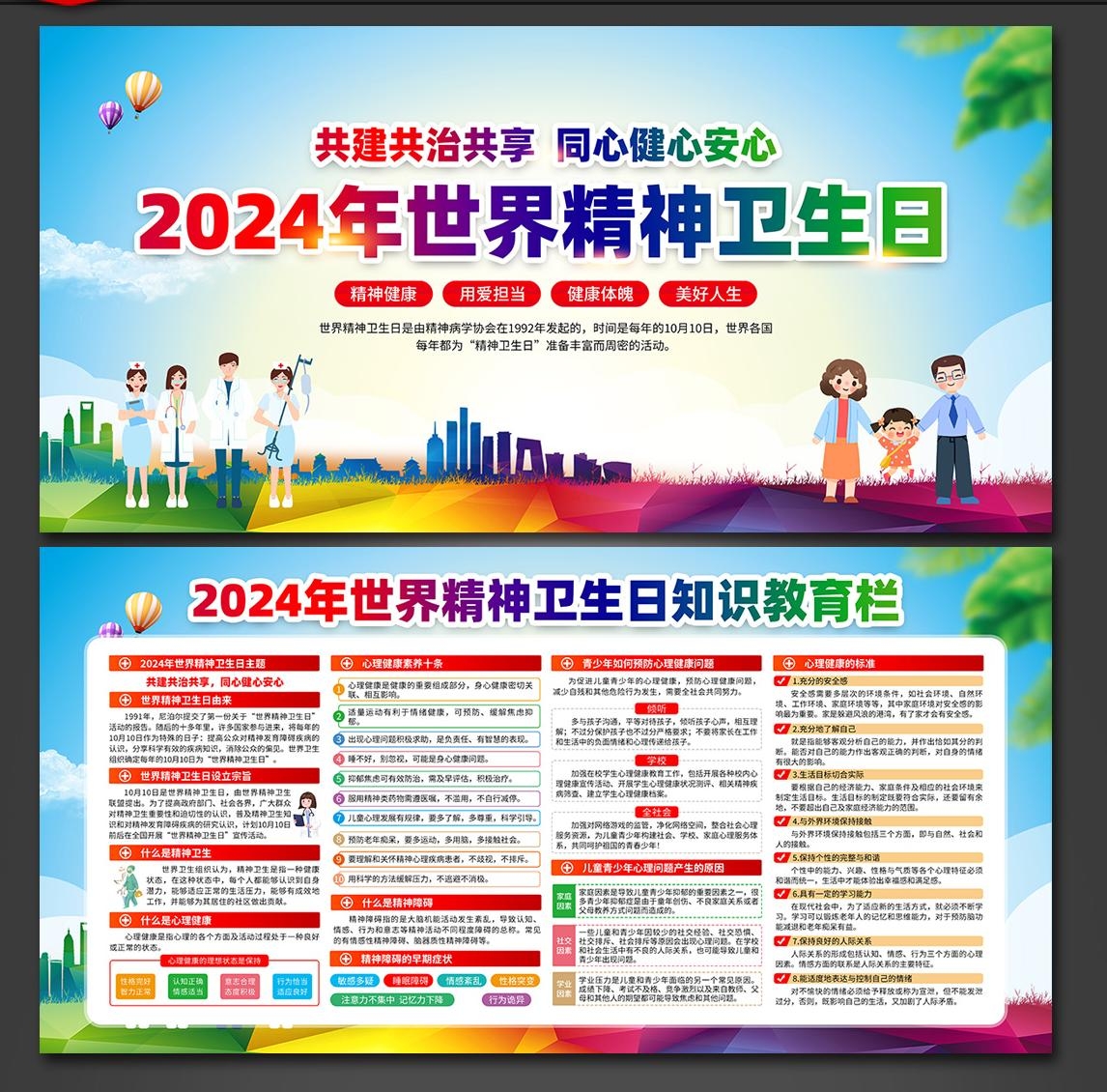 2024年世界精神卫生日共建共治共享展板宣传栏3