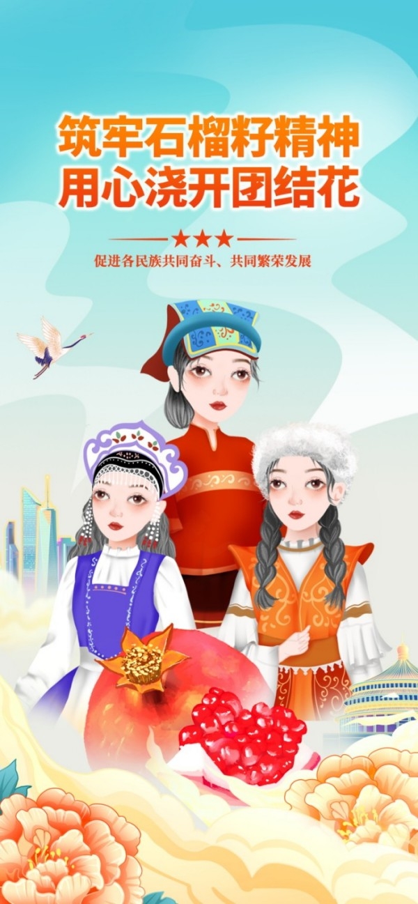 国潮民族团结石榴籽宣传海报易拉宝素材 (19)