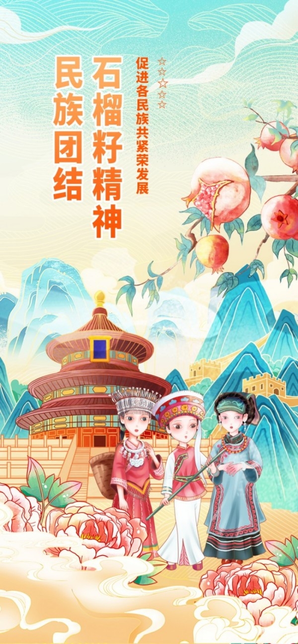 国潮民族团结石榴籽宣传海报易拉宝素材 (11)