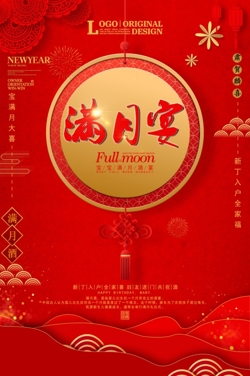 婴儿满月酒宴会邀请函请柬迎宾海报 (19)