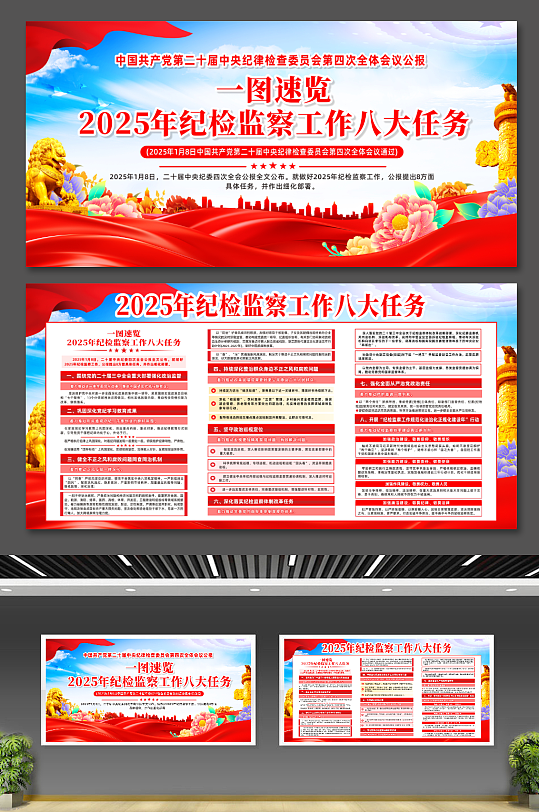 2025年纪检监察工作八大任务党建展板
