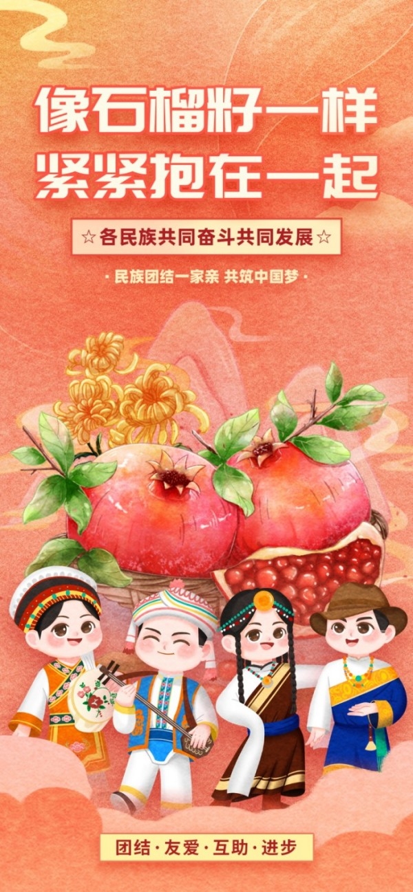 国潮民族团结石榴籽宣传海报易拉宝素材 (25)