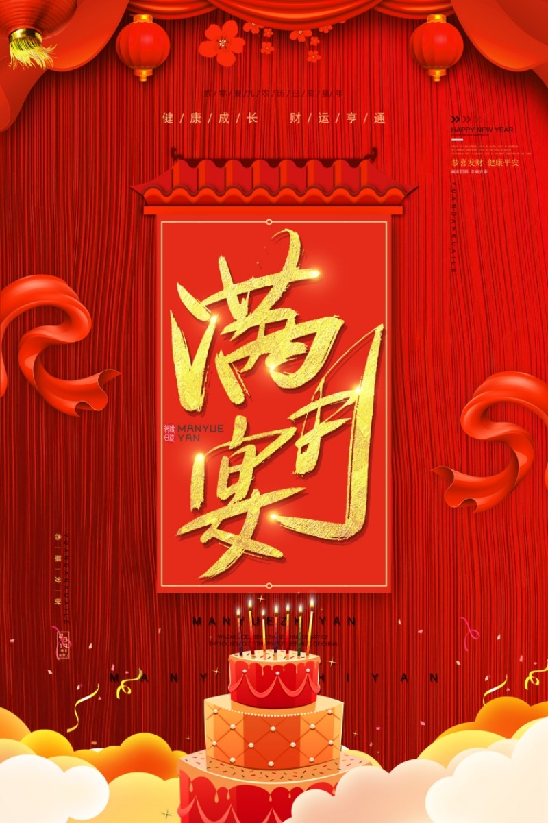 婴儿满月酒宴会邀请函请柬迎宾海报 (1)