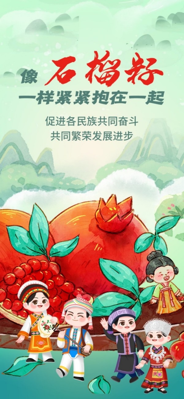 国潮民族团结石榴籽宣传海报易拉宝素材 (22)