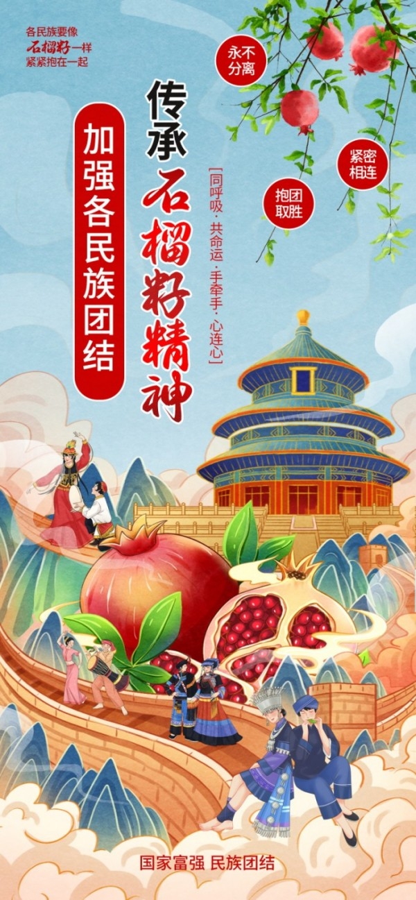 国潮民族团结石榴籽宣传海报易拉宝素材 (15)