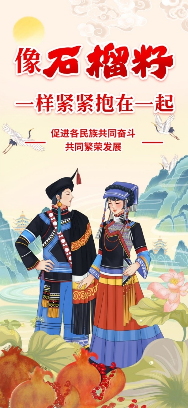 国潮民族团结石榴籽宣传海报易拉宝素材 (14)