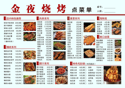 餐饮美食撸串炸串烤肉烧烤菜单菜谱价目表价格表