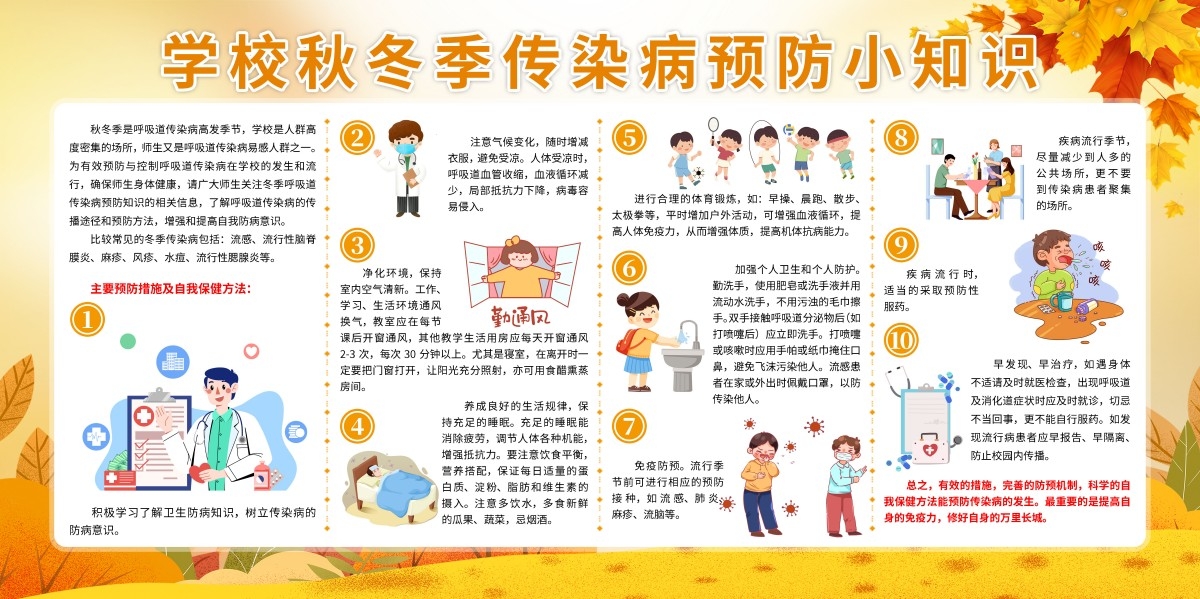 学校校园秋冬季传染病预防知识展板宣传栏