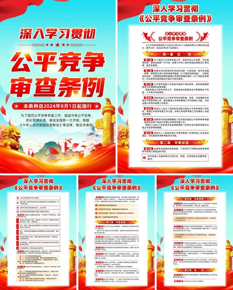 经典红色公平竞争审查条例海报套图