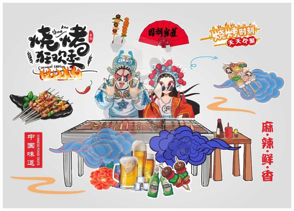 网红火锅烧烤餐饮装饰画贴画背景墙 (1)