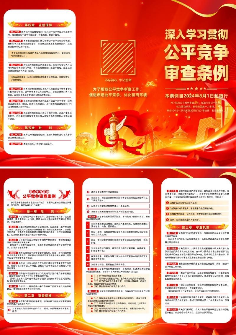 经典红色公平竞争审查条例宣传三折页