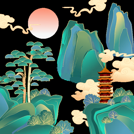 国潮风手绘山脉山峰中国风古风山水插画元素 (22)