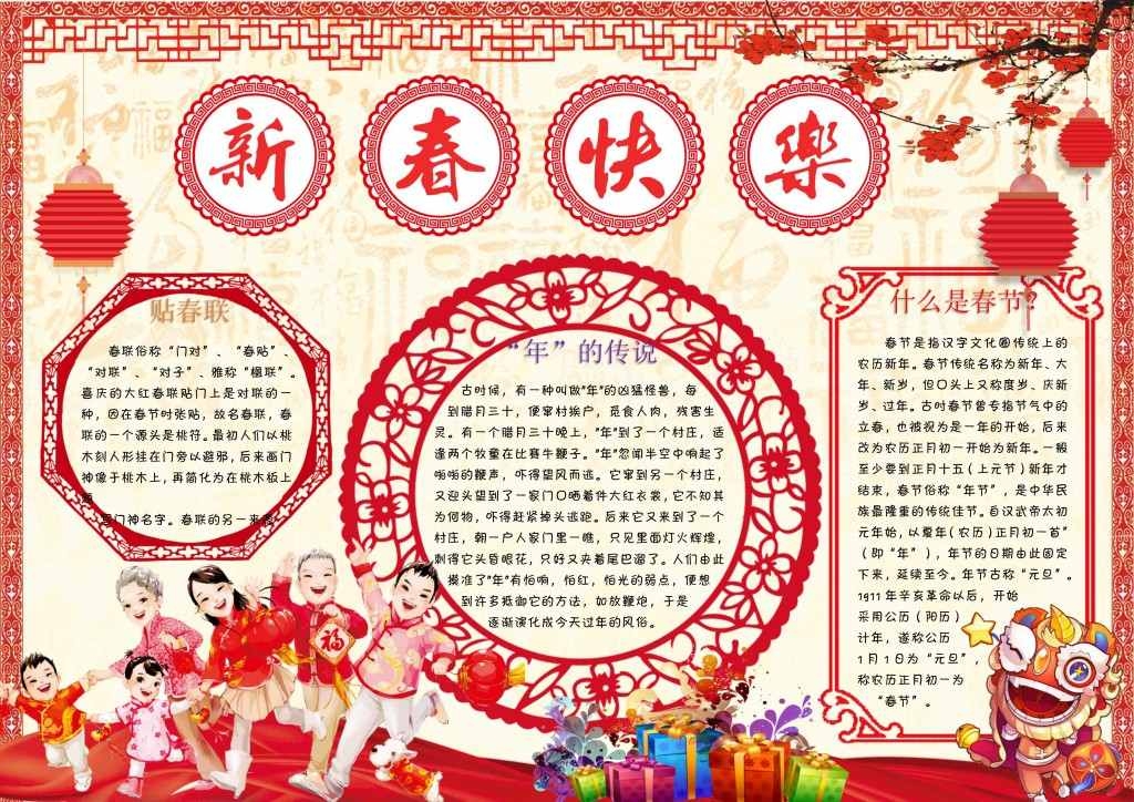 创意卡通新年小报手抄报模板设计 11