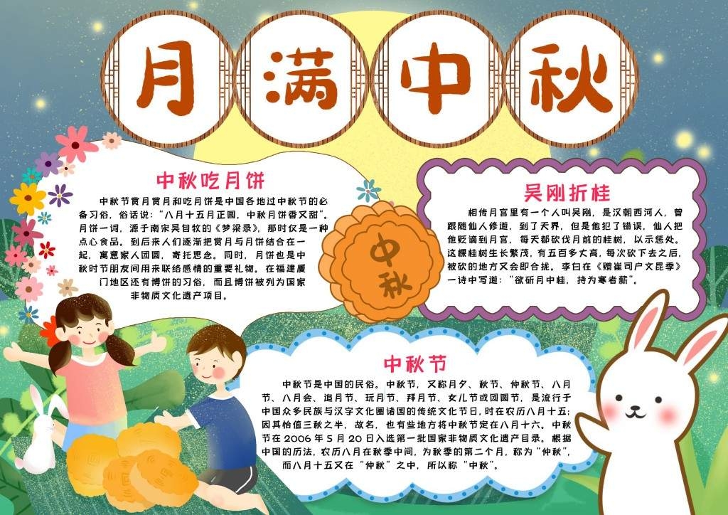 月满中秋中秋节小报手抄报电子模板