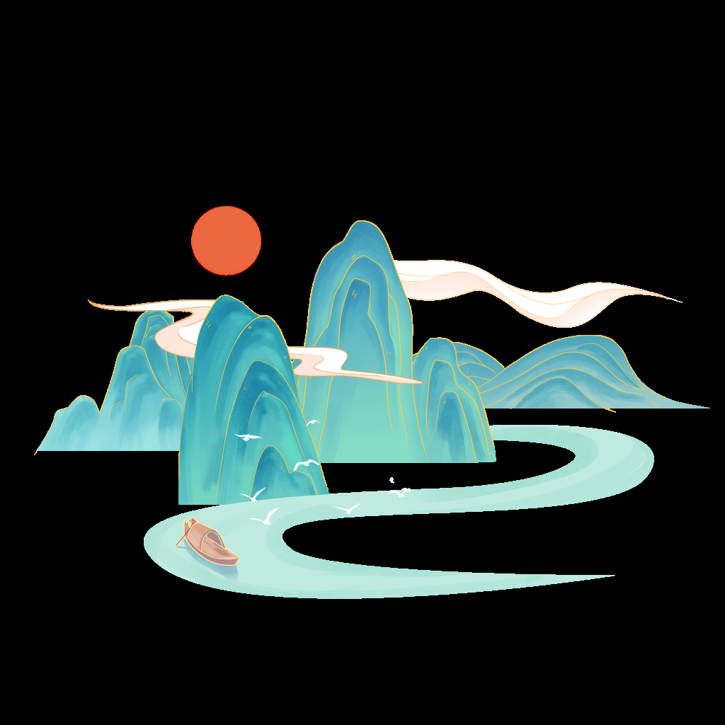 国潮风手绘山脉山峰中国风古风山水插画元素 (11)