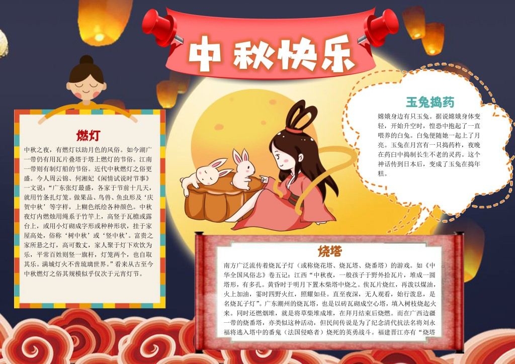 中秋快乐中秋佳节手抄报