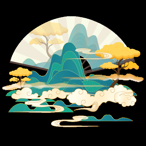 国潮风手绘山脉山峰中国风古风山水插画元素 (8)