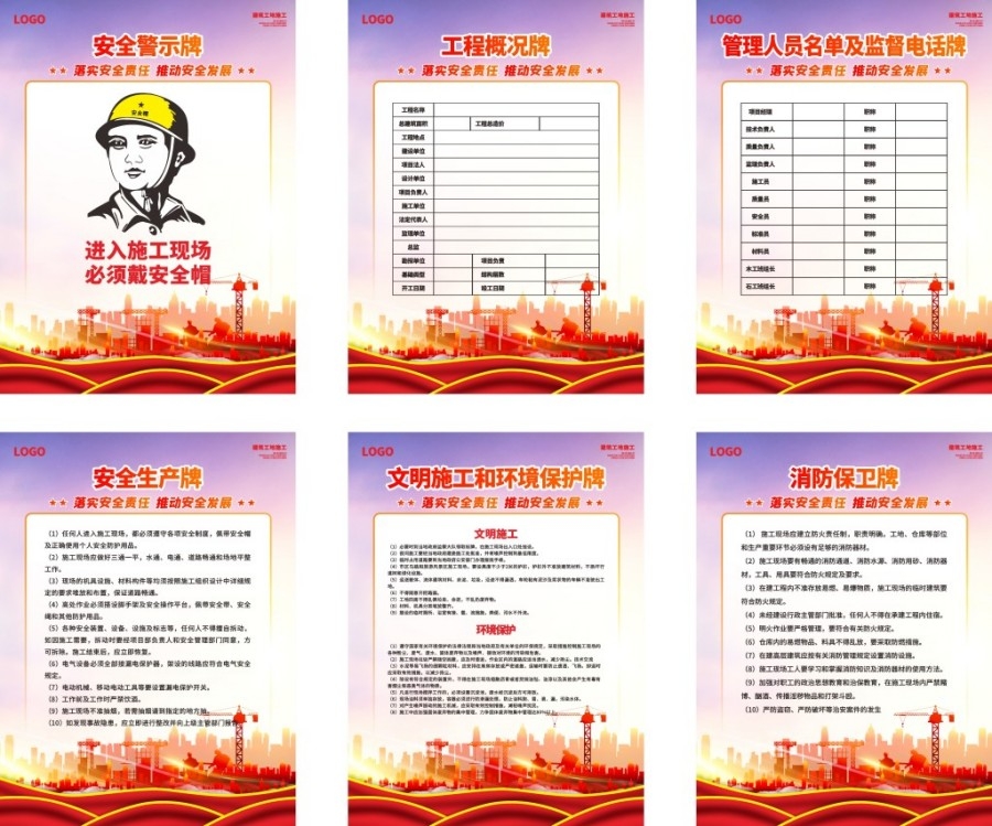 建筑工地施工工地五牌一图宣传海报