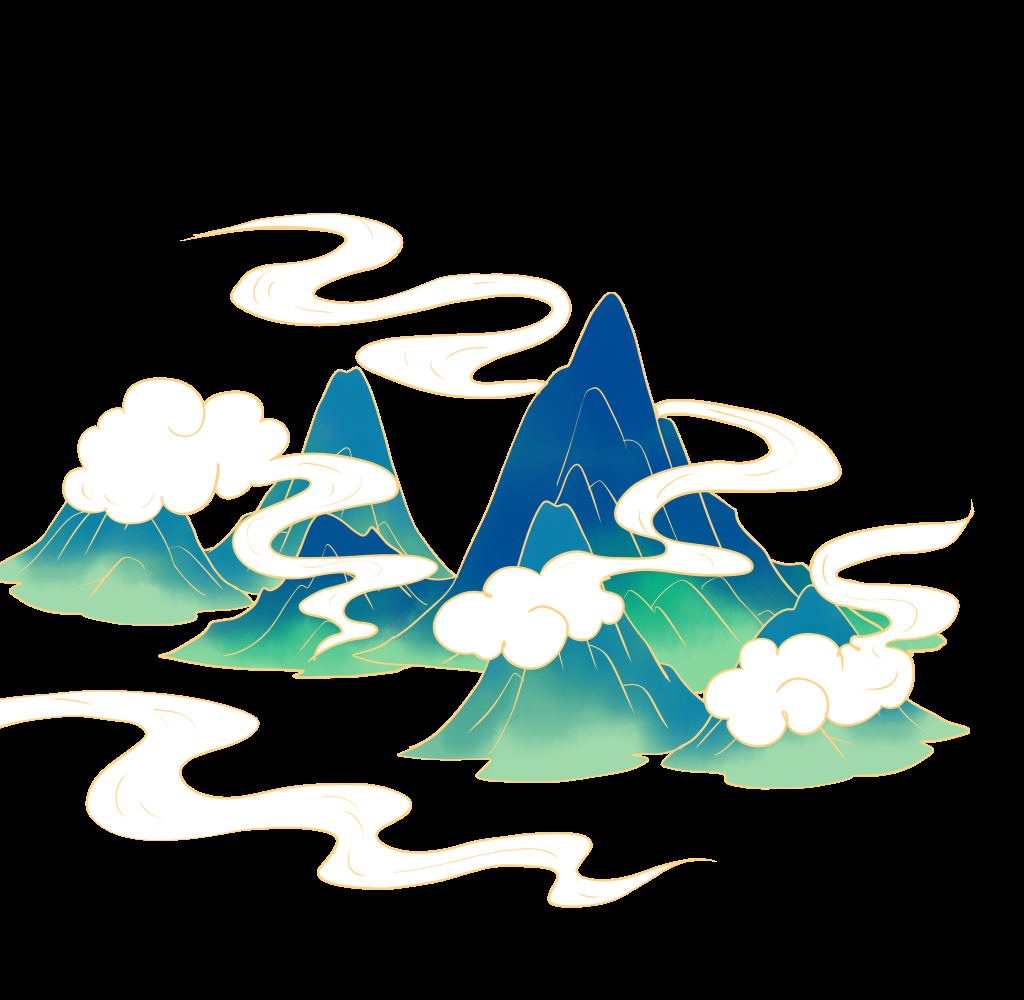 国潮风手绘山脉山峰中国风古风山水插画元素 (28)