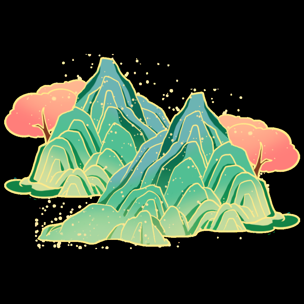 国潮风手绘山脉山峰中国风古风山水插画元素 (5)