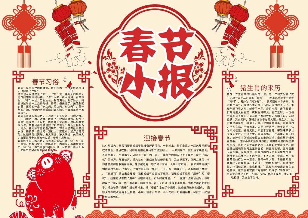 灯笼迎新春卡通新年春节手抄报