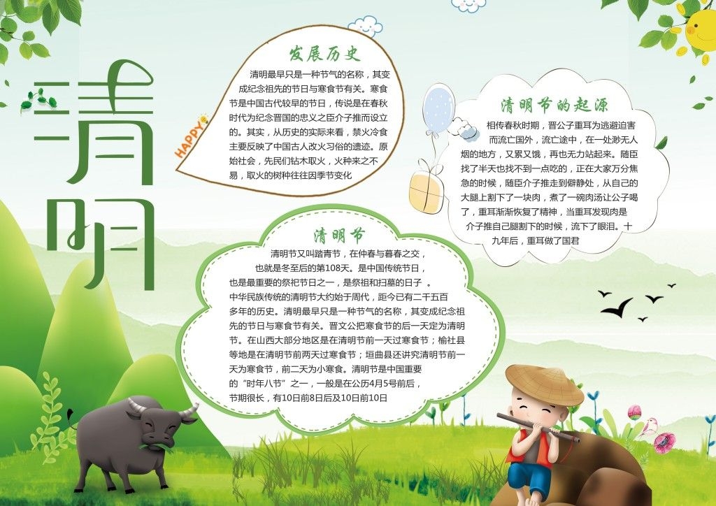 清明节起源发展历史手抄报小报